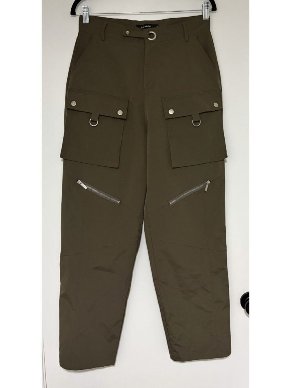 Nuth Olive Green Brown Nylon Pants Wide Leg Zippers Size Large Unisex